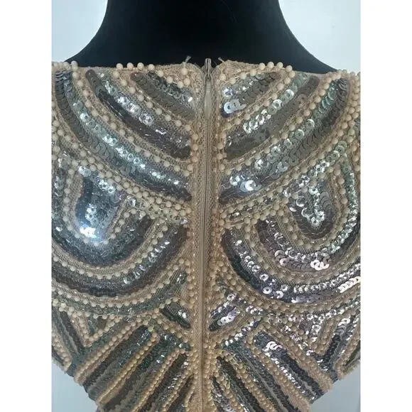 Vintage 20’s Silver and White Beaded and Sequins Flapper dress with Fringe - Picture 5 of 9